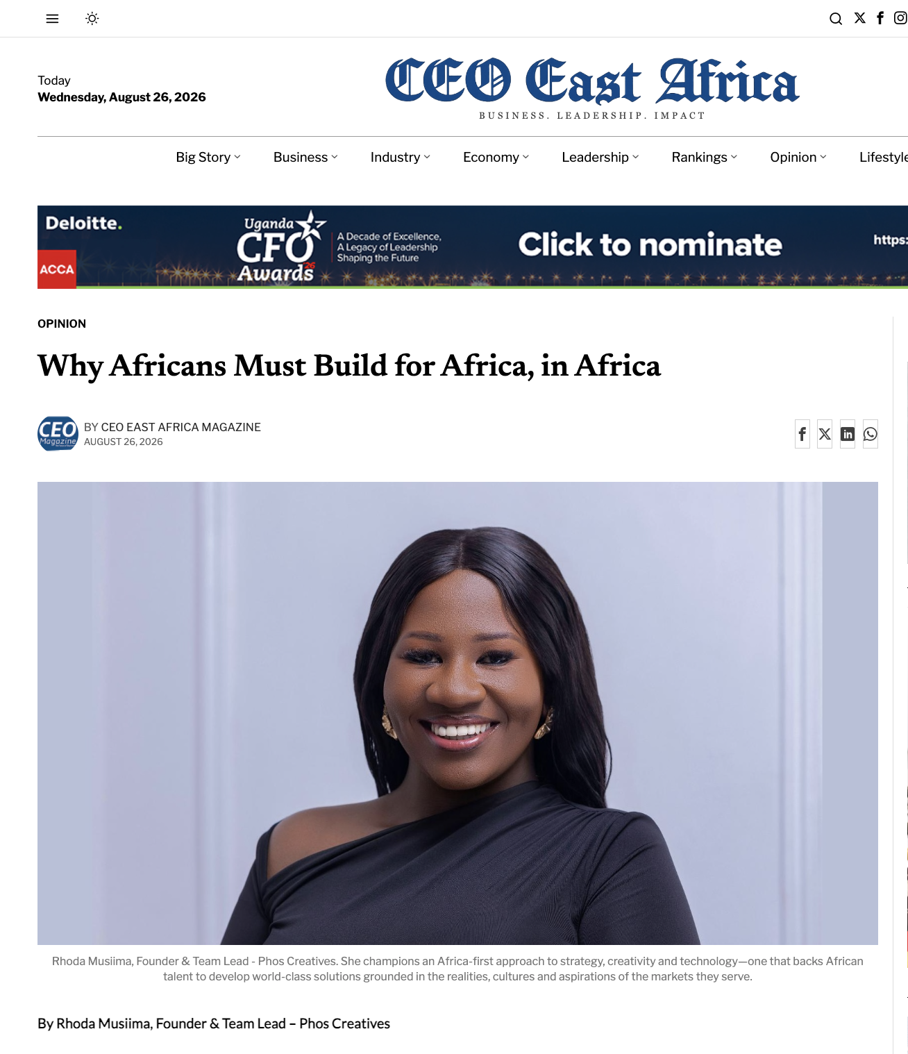 Rhoda Musiima Featured in CEO Magazine